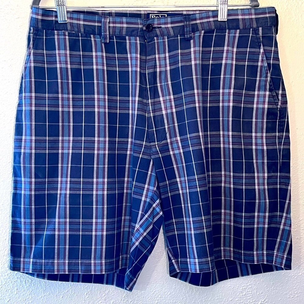 Polo Ralph Lauren Blue Burgundy Prospect Cotton Chino Preppy Shorts Size 36